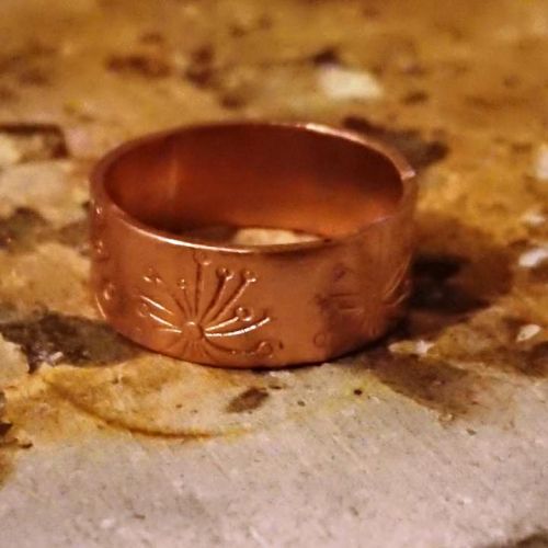 My first attempt of creating a ring, my handmade dandelion stamped copper ring